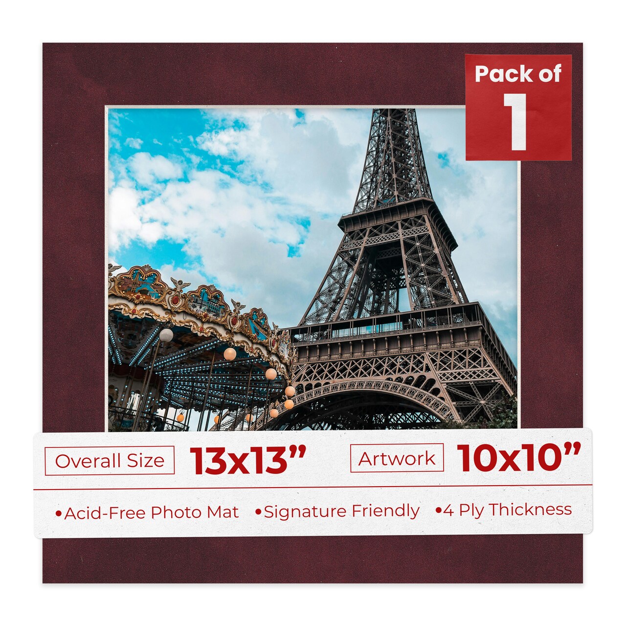 Dark Red Suede Mat Board for 13x13 Frames - Fits 10x10 Photos